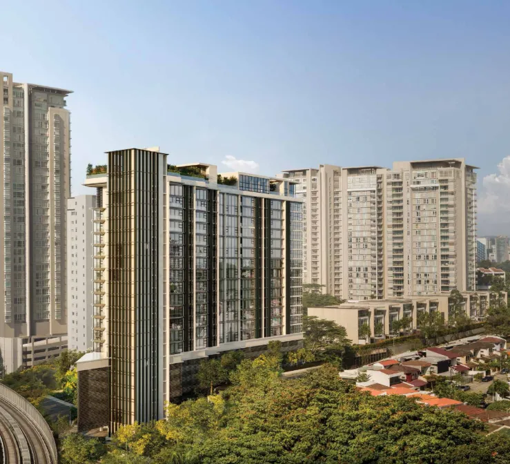 111 Menerung Bangsar 23-storey tower daytime exterior view surrounded by low-rise Bangsar neighbourhood