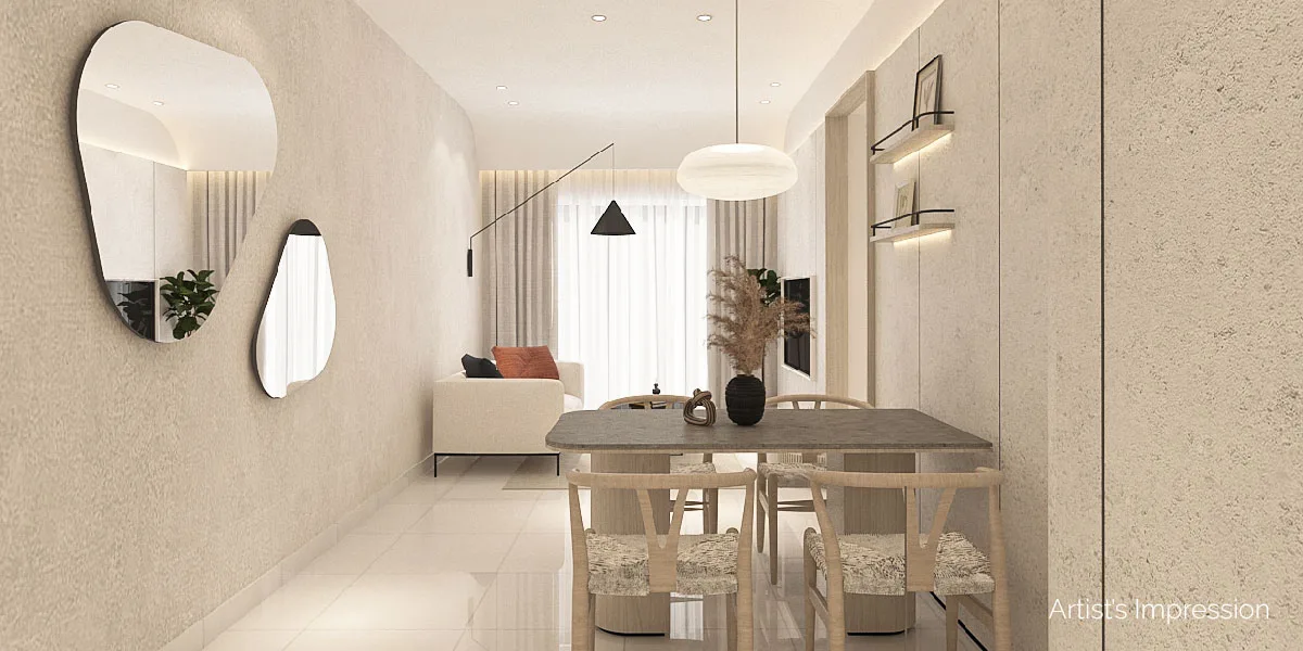 1ush Residence dining area with decorative mirrors near the entryway in 168 Park Selayang, Batu Caves, Selangor