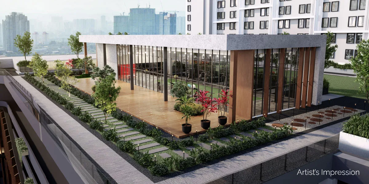 1ush Residence gymnasium exterior view overlooking the podium facilities in 168 Park Selayang, Batu Caves, Selangor