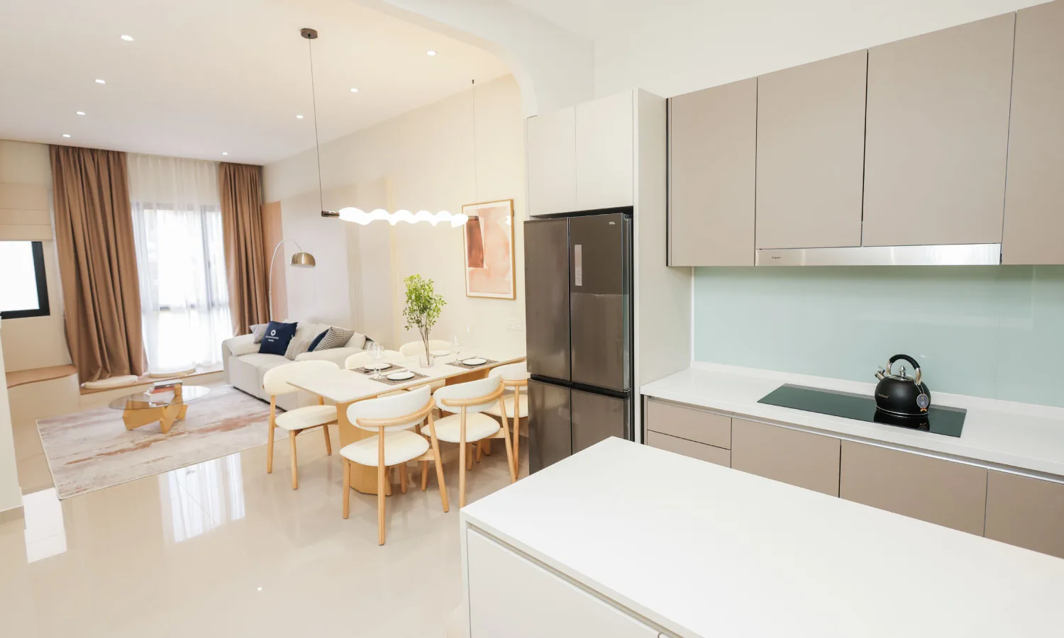 2Rio Residence Type A show unit open living, dining and kitchen layout in Bandar Puteri Puchong, Selangor