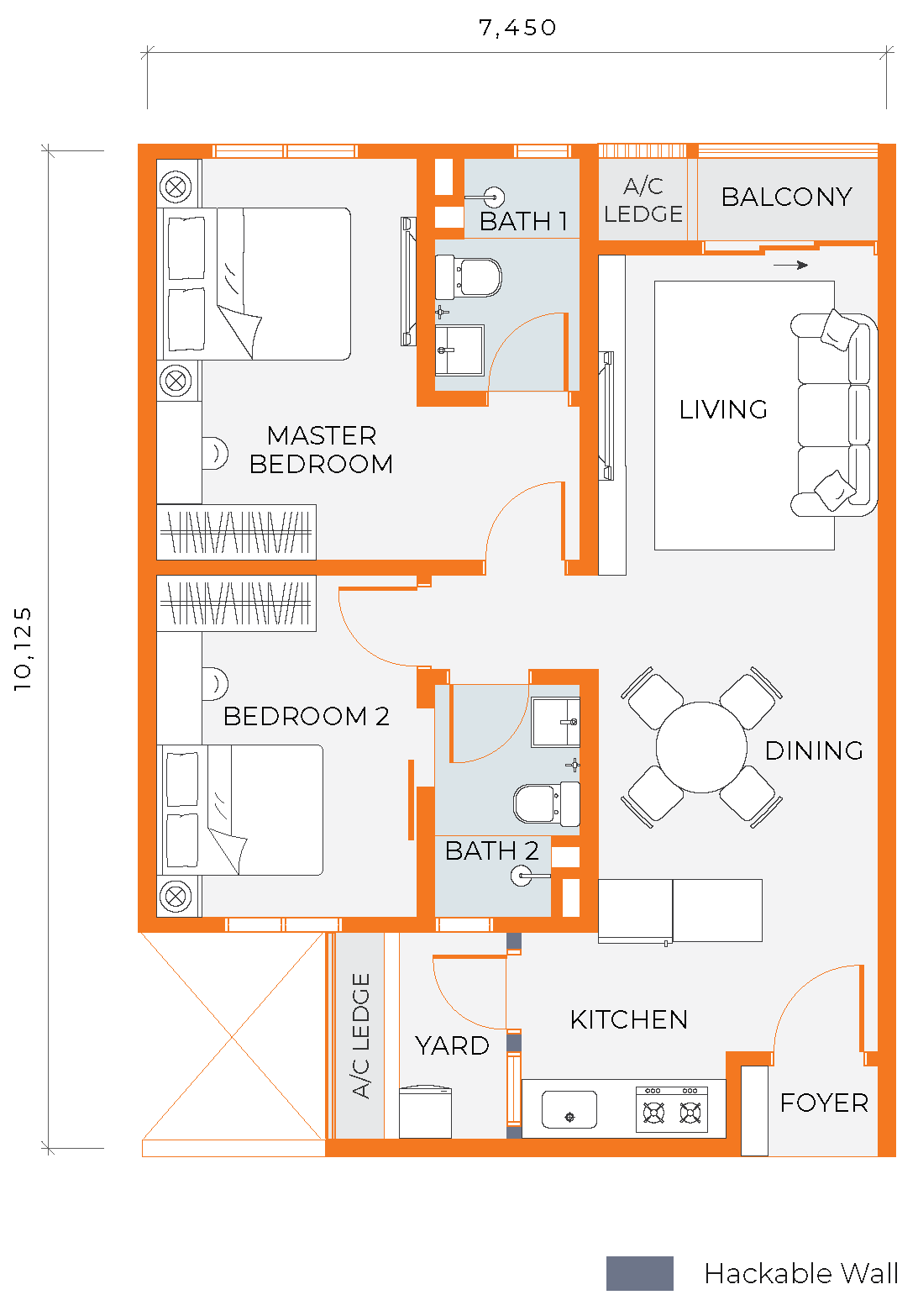 99 Legend Type A floor plan, 2 bedroom 2 bathroom, 735 sq ft in Taman Wahyu, Kepong, Kuala Lumpur