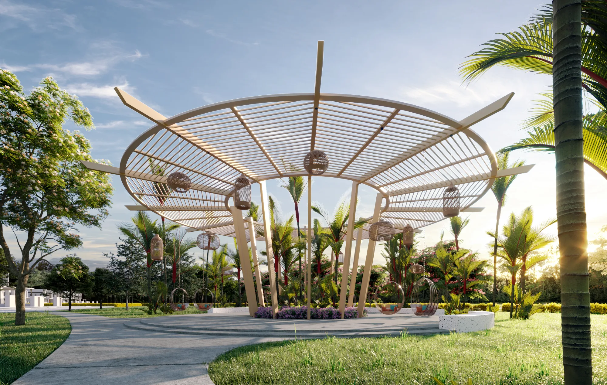Aderyn Phase 1 Setia Alamsari community garden pergola with lounge swings in Setia Alamsari, Bangi, Selangor
