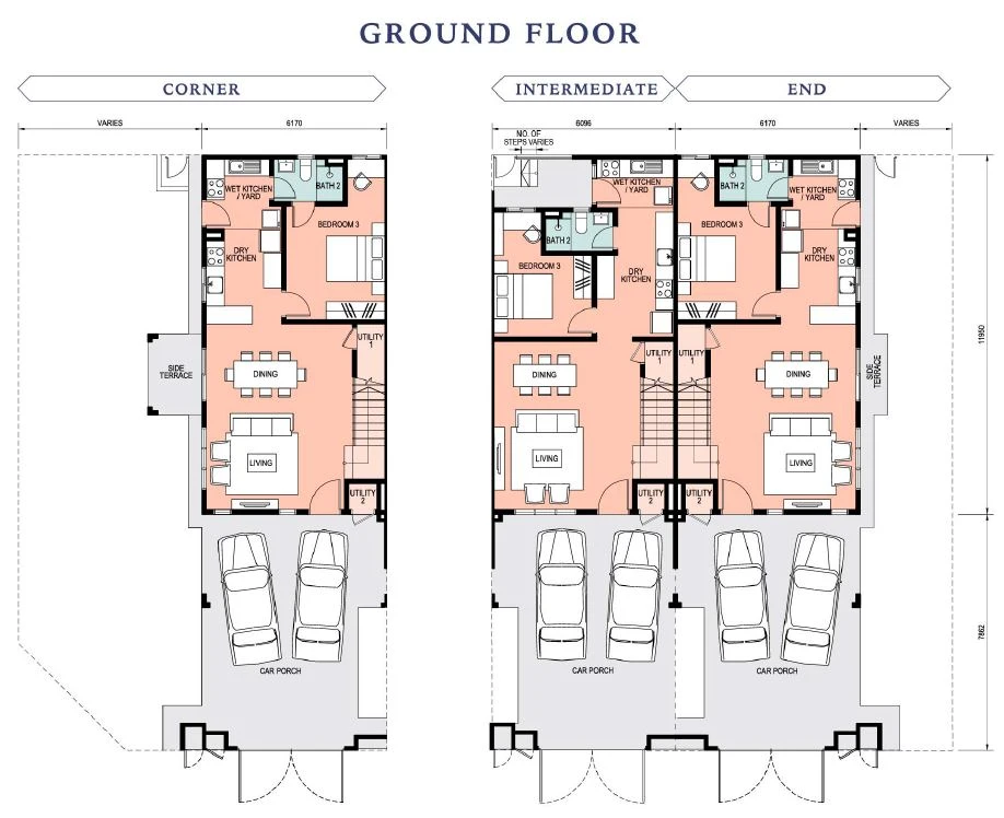 Aderyn Phase 1 Type A ground floor plan — living, dining, bedroom 3, wet and dry kitchen in Setia Alamsari, Bangi, Selangor