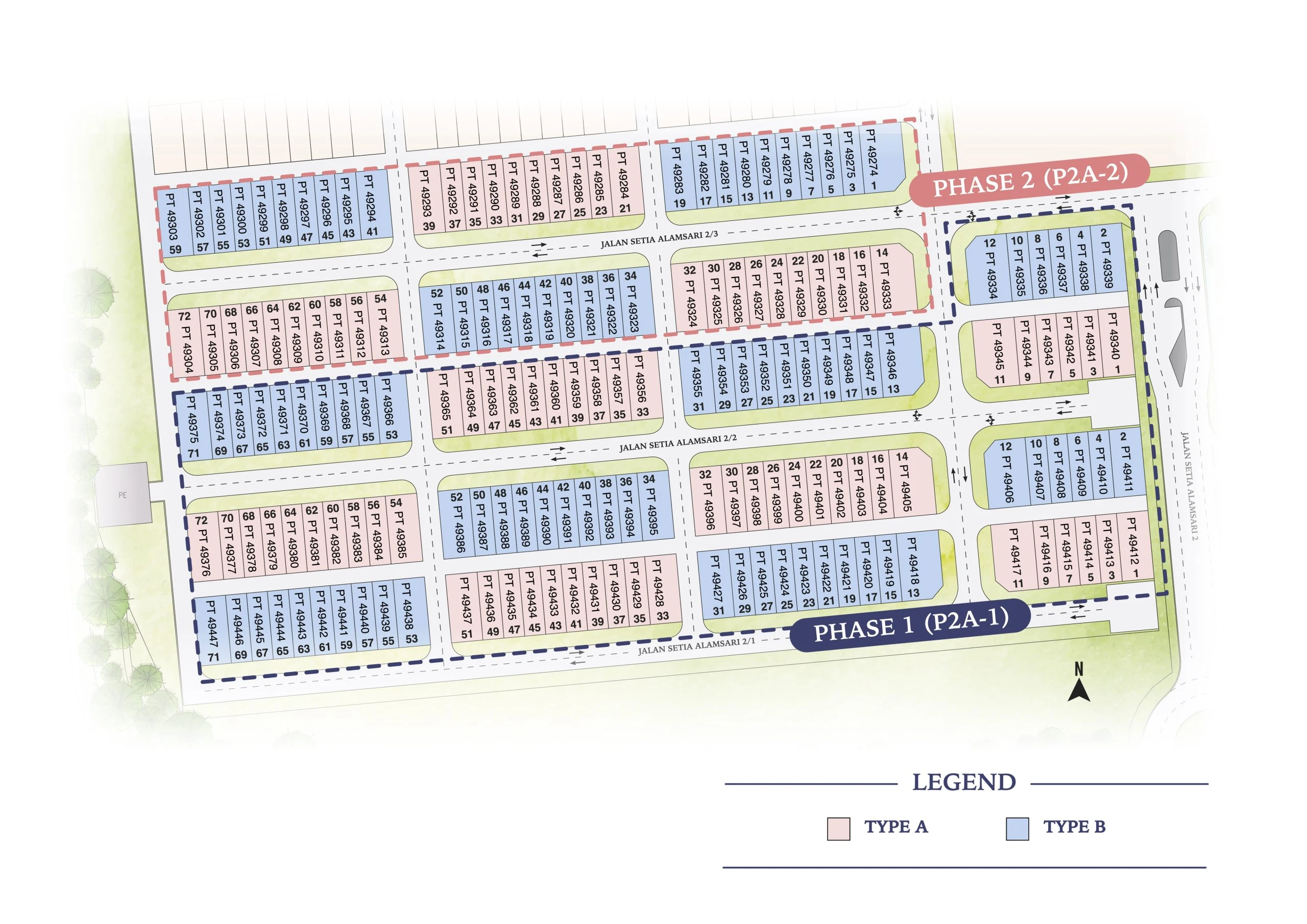 Aderyn Phase 1 site plan showing Type A and Type B lots, Setia Alamsari Bangi