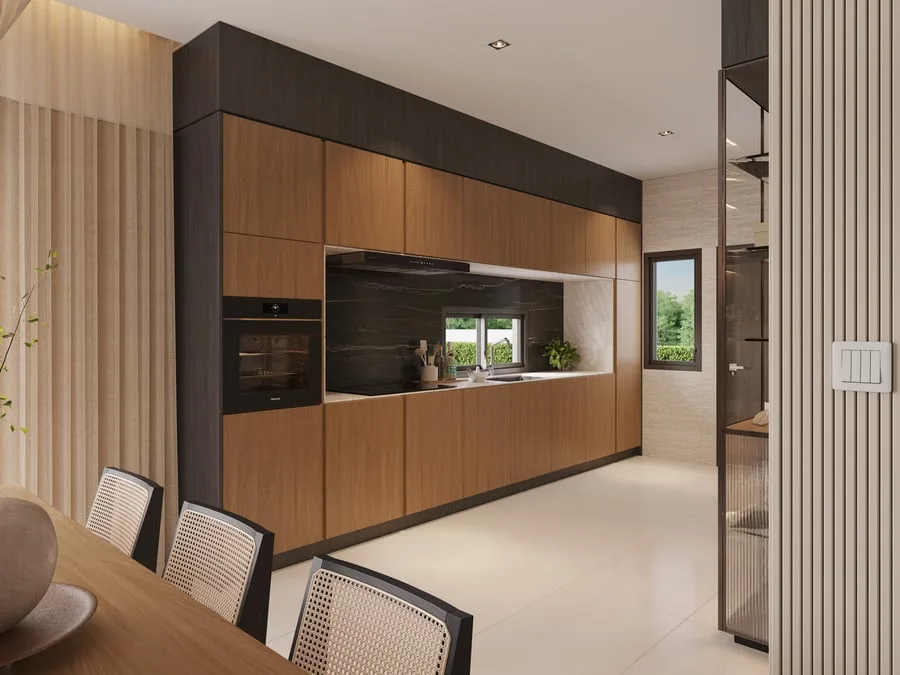 Susun atur dapur basah dan kering berasingan Adira, rumah teres Bandar Bukit Raja 2