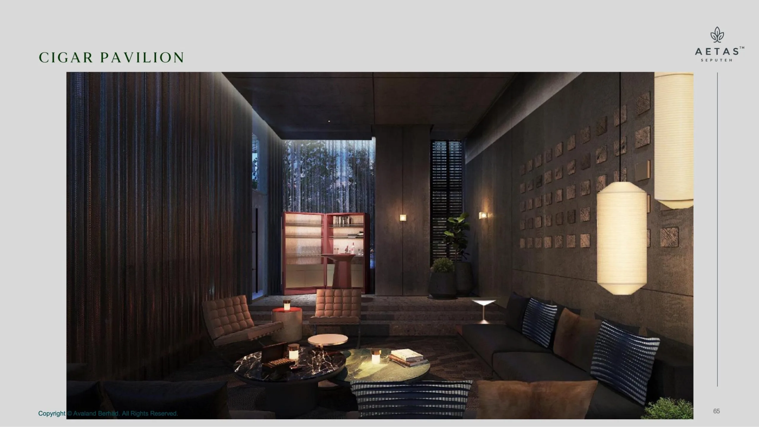 Aetas Seputeh cigar pavilion lounge with ambient lighting and lounge seating