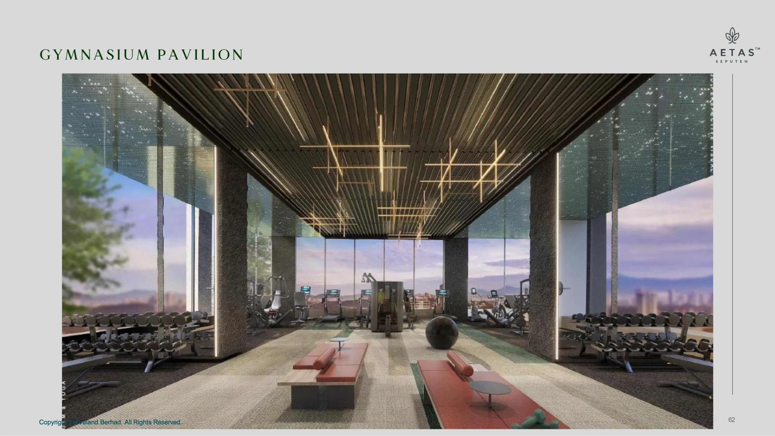 Aetas Seputeh gymnasium pavilion with full equipment and floor-to-ceiling city view windows