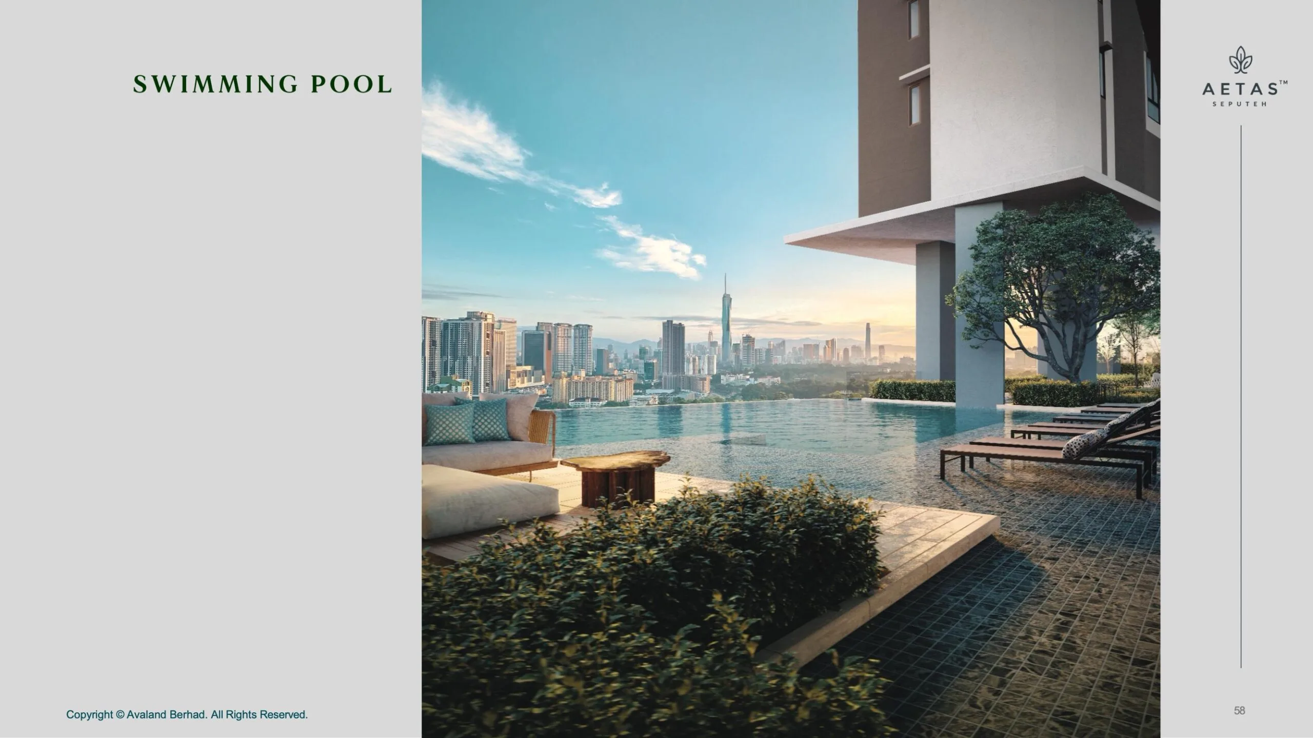 Aetas Seputeh infinity pool deck overlooking the Kuala Lumpur city skyline at sunset
