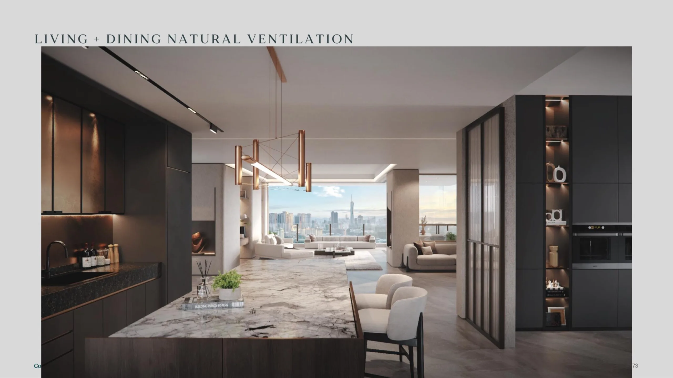 Aetas Seputeh show unit open-concept living, dining and kitchen with Kuala Lumpur skyline view