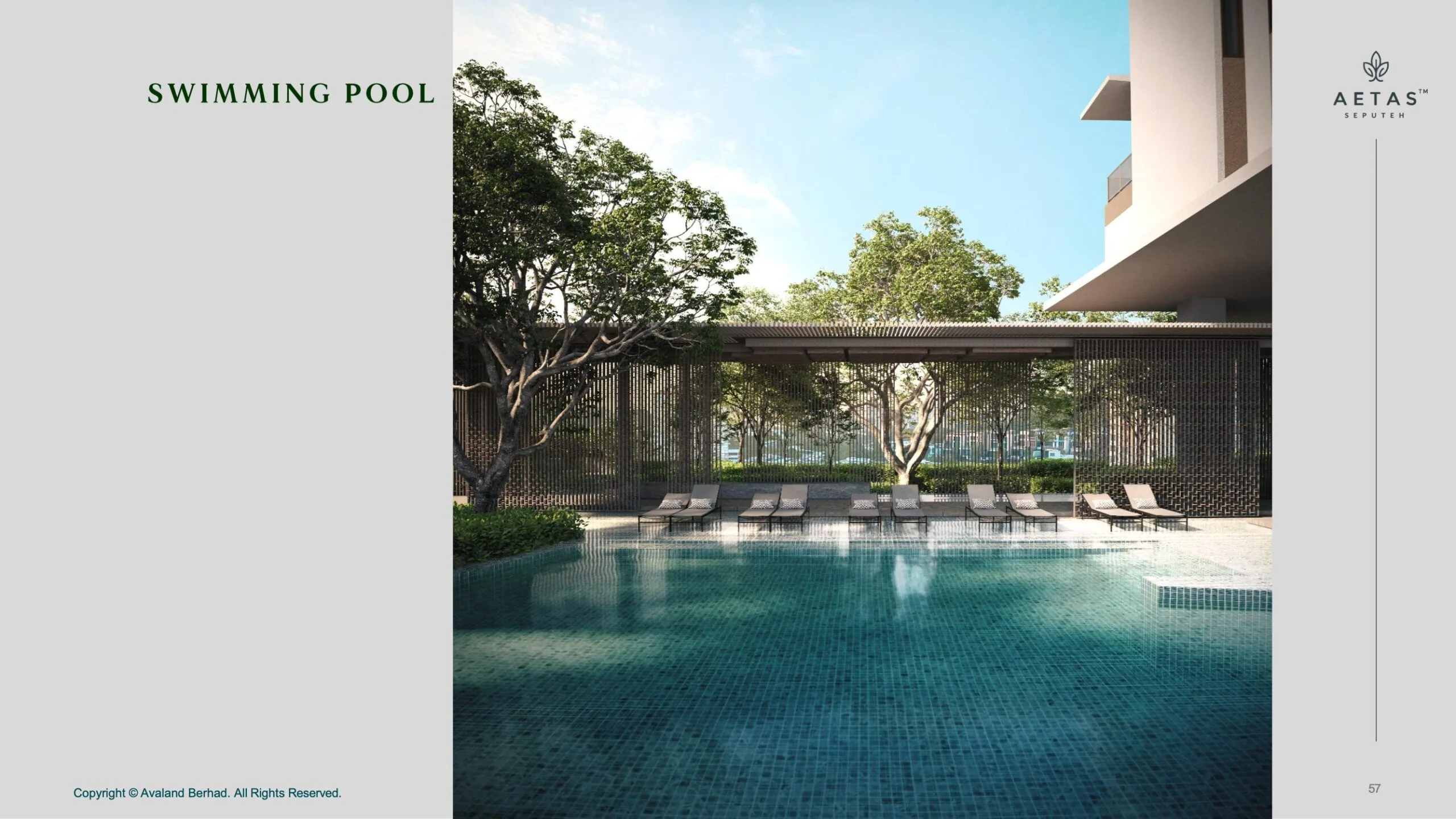 Aetas Seputeh swimming pool deck with poolside loungers and timber pergola