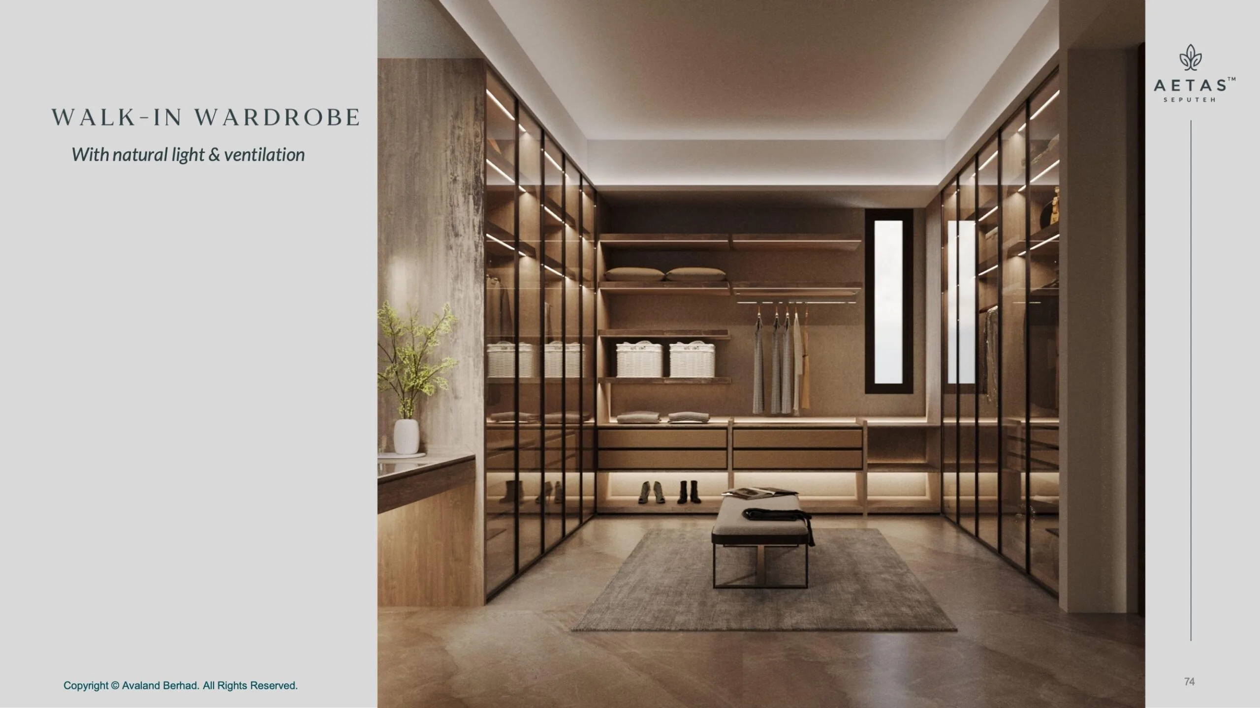 Aetas Seputeh walk-in wardrobe with natural light and ventilation, custom joinery shelving