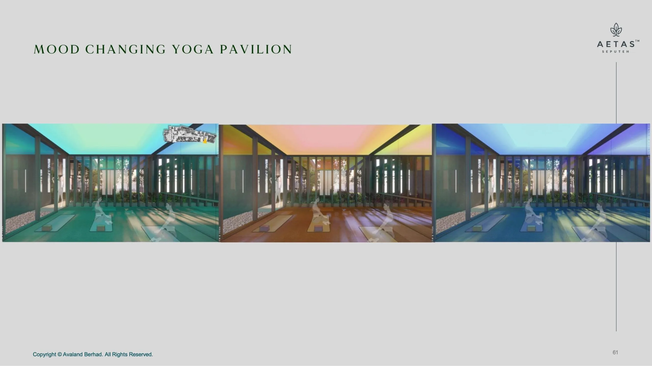 Aetas Seputeh mood-changing yoga pavilion with ambient lighting and timber flooring