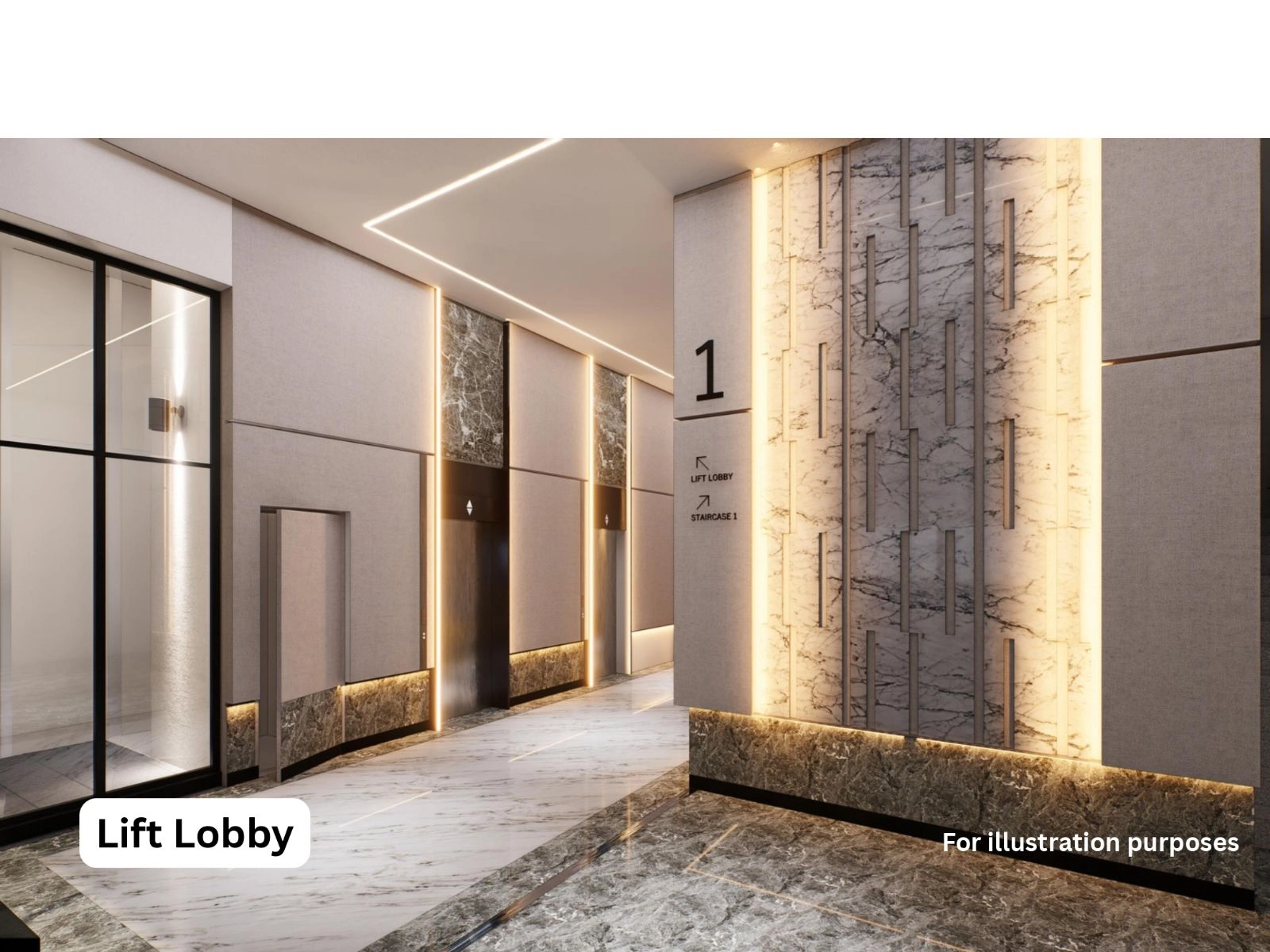 Alamanda Heights ground floor lift lobby — artist impression of the marble-finished entrance foyer in Seri Kembangan, Selangor