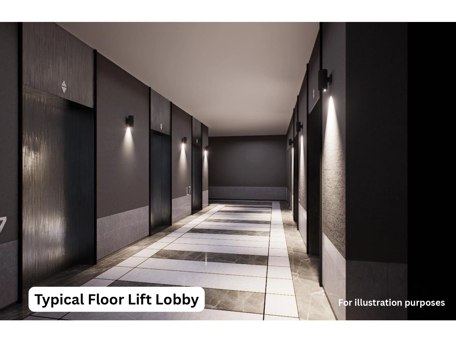 Alamanda Heights typical floor lift lobby — artist impression of a residential level landing in Seri Kembangan, Selangor