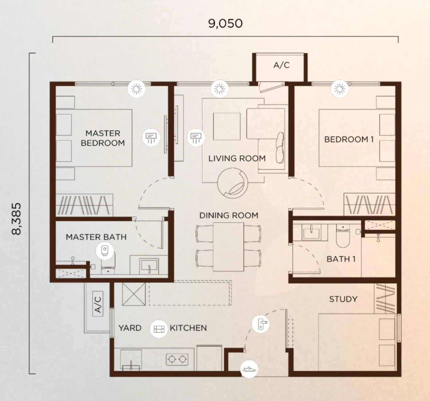 Amberwood Resort Residence B型户型图，721平方尺，2+1房2卫