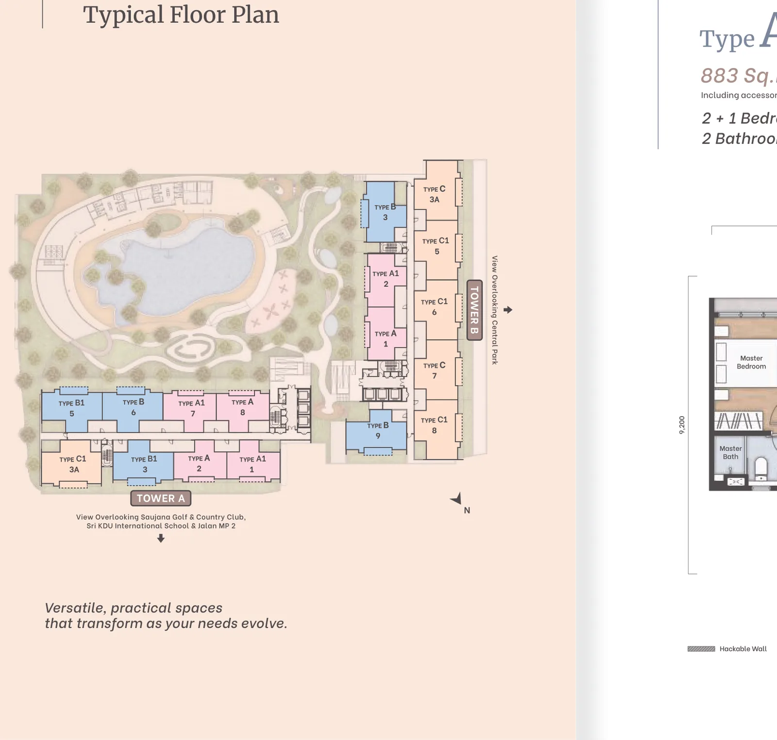 Amika Residence Type A Floor Plan - 883Sq.Ft from verified project brochure