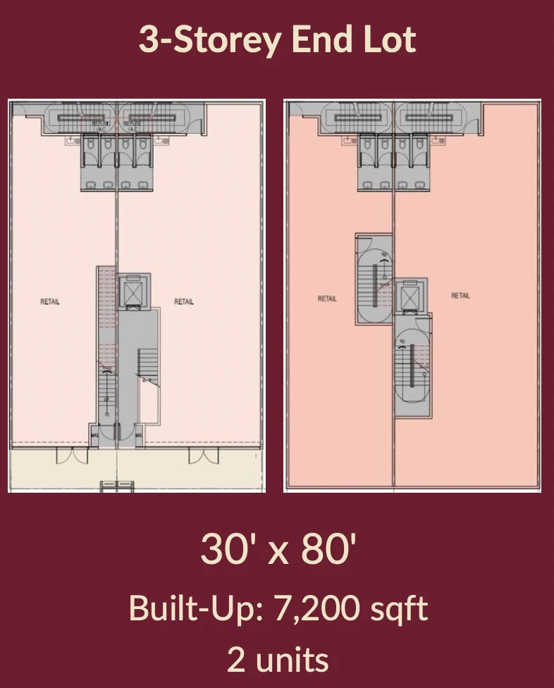 Amora Boulevard 3层边间店铺户型图，30尺x80尺，建筑面积7,200平方尺