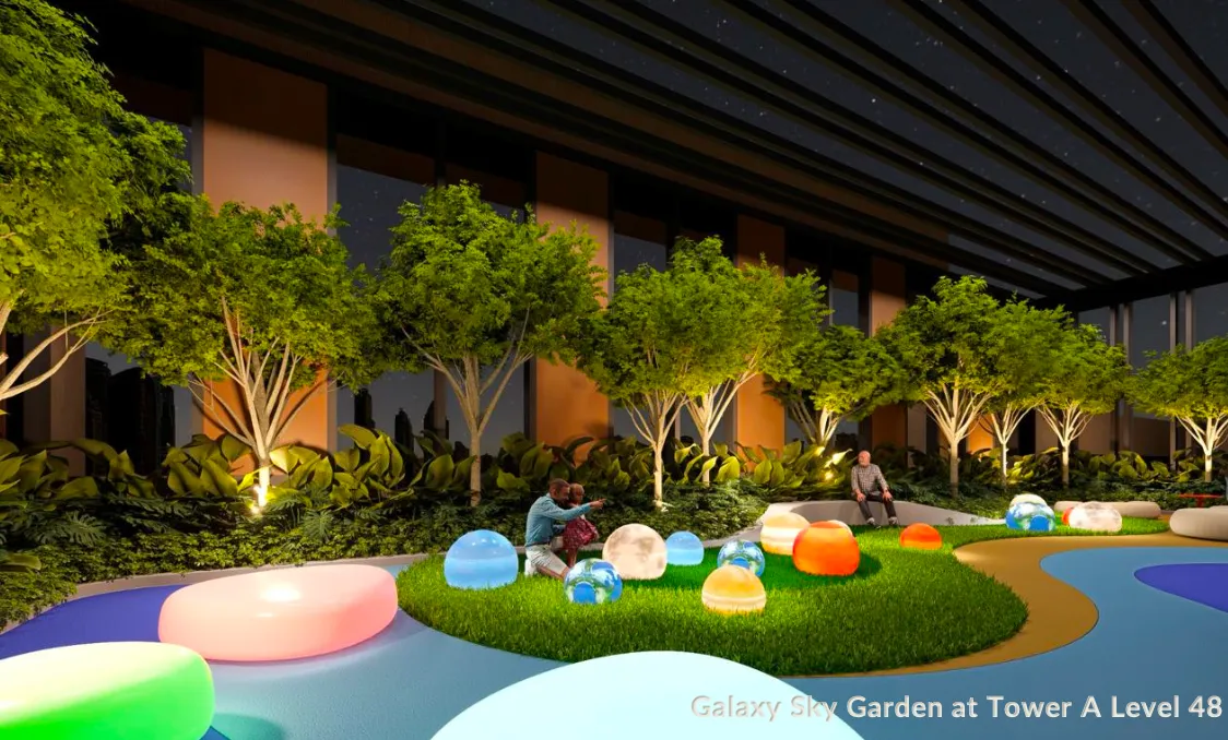 Taman Langit Galaxy Amora Park di Menara A Aras 48, pandangan malam