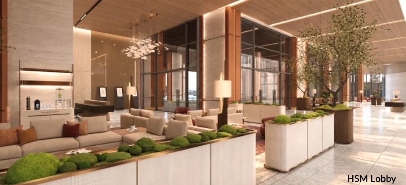 Kawasan tempat duduk interior lobi kediaman Amora Serviced Residence