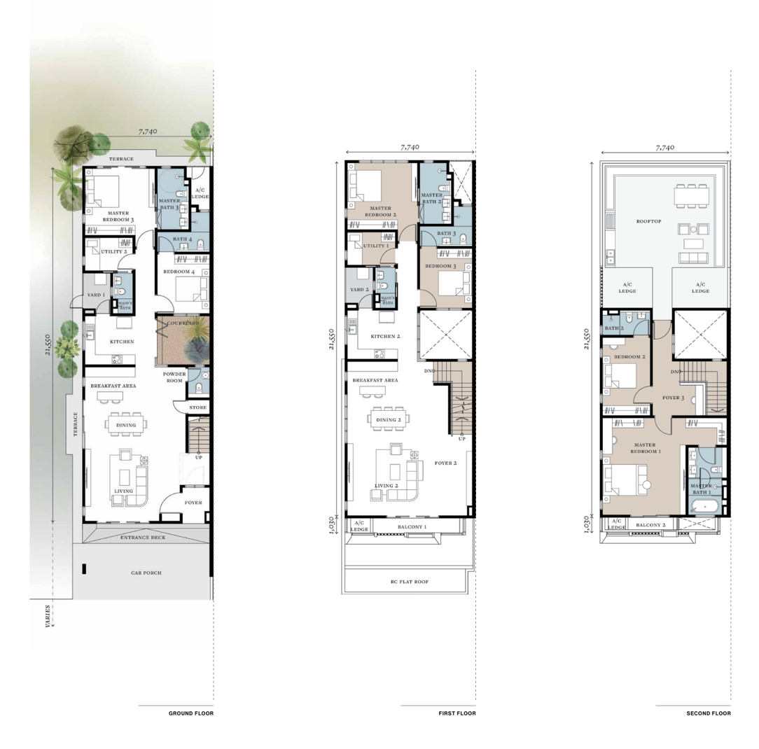 Pelan lantai Andara @ Ara Damansara Jenis B1, rumah berkembar 4,817 kaki persegi dengan 6+2 bilik tidur dan 8 bilik mandi