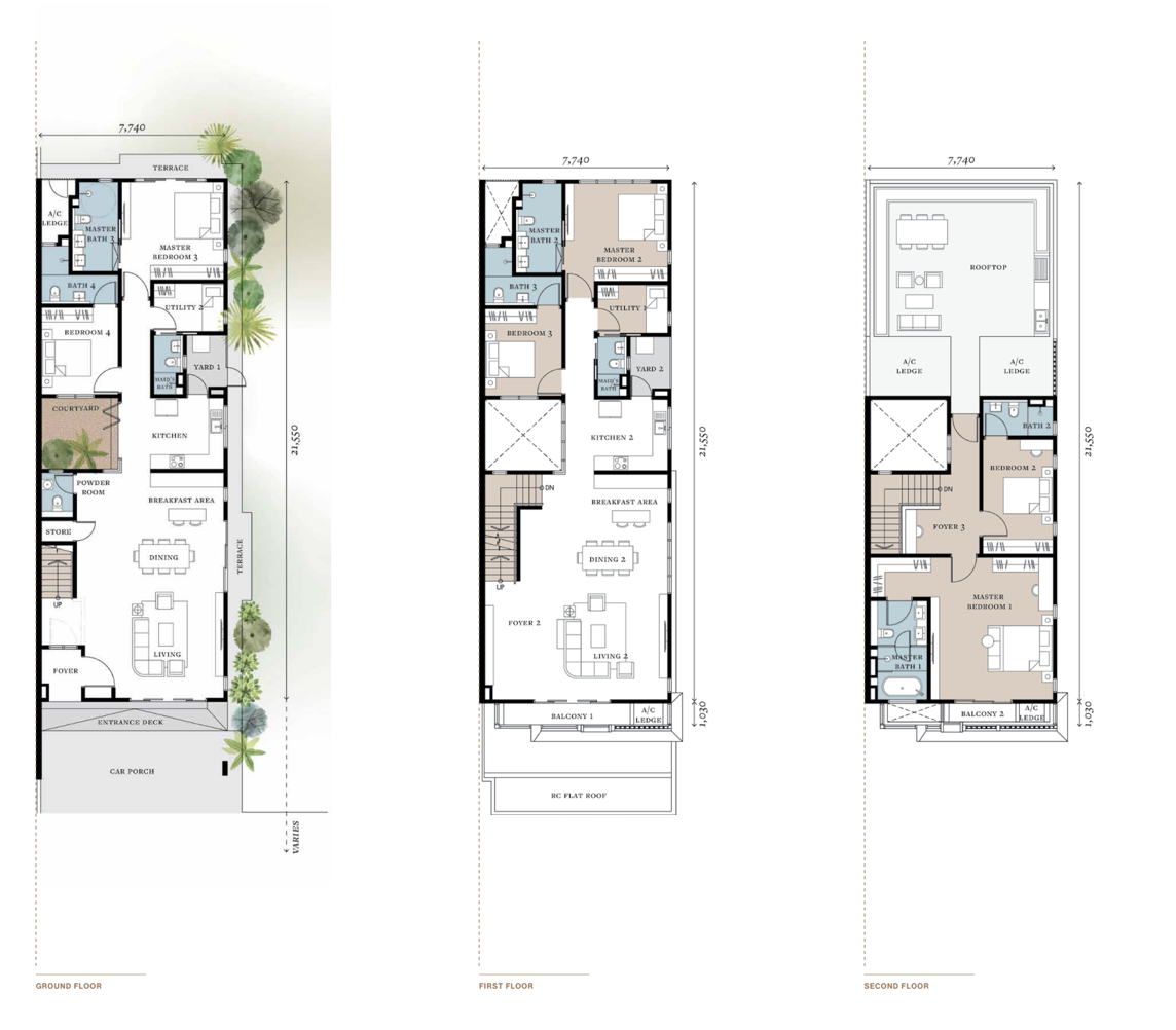 Pelan lantai Andara @ Ara Damansara Jenis B2, rumah berkembar cermin 4,817 kaki persegi dengan 6+2 bilik tidur dan 8 bilik mandi