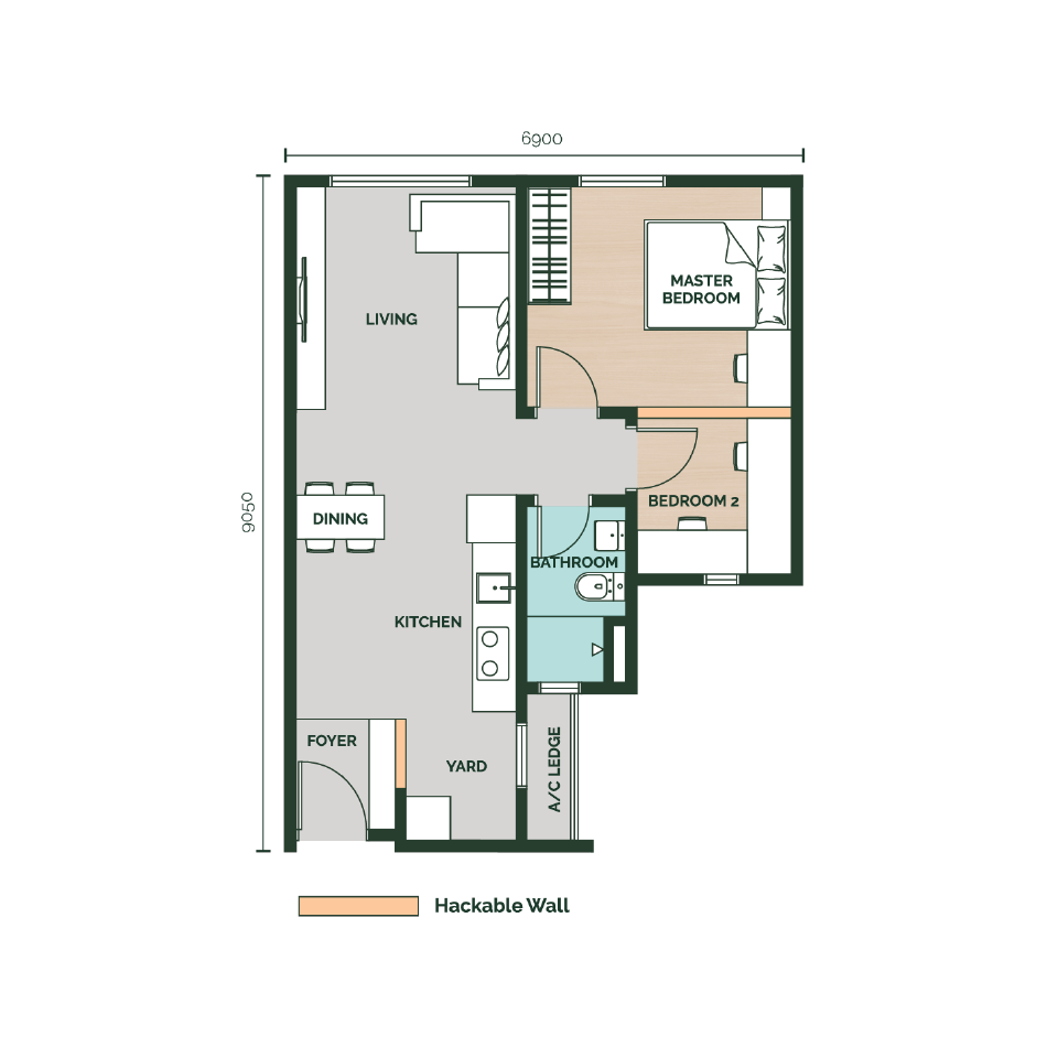 Anja Residence Type A floor plan, 571 sq ft, 2 bedroom 1 bathroom in Bangi, Selangor