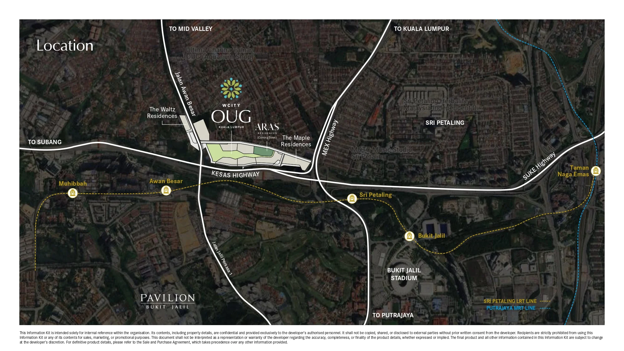 Aras Residence OUG location map showing accessibility to KESAS Highway MEX Highway Bukit Jalil Sri Petaling and nearby LRT and MRT stations