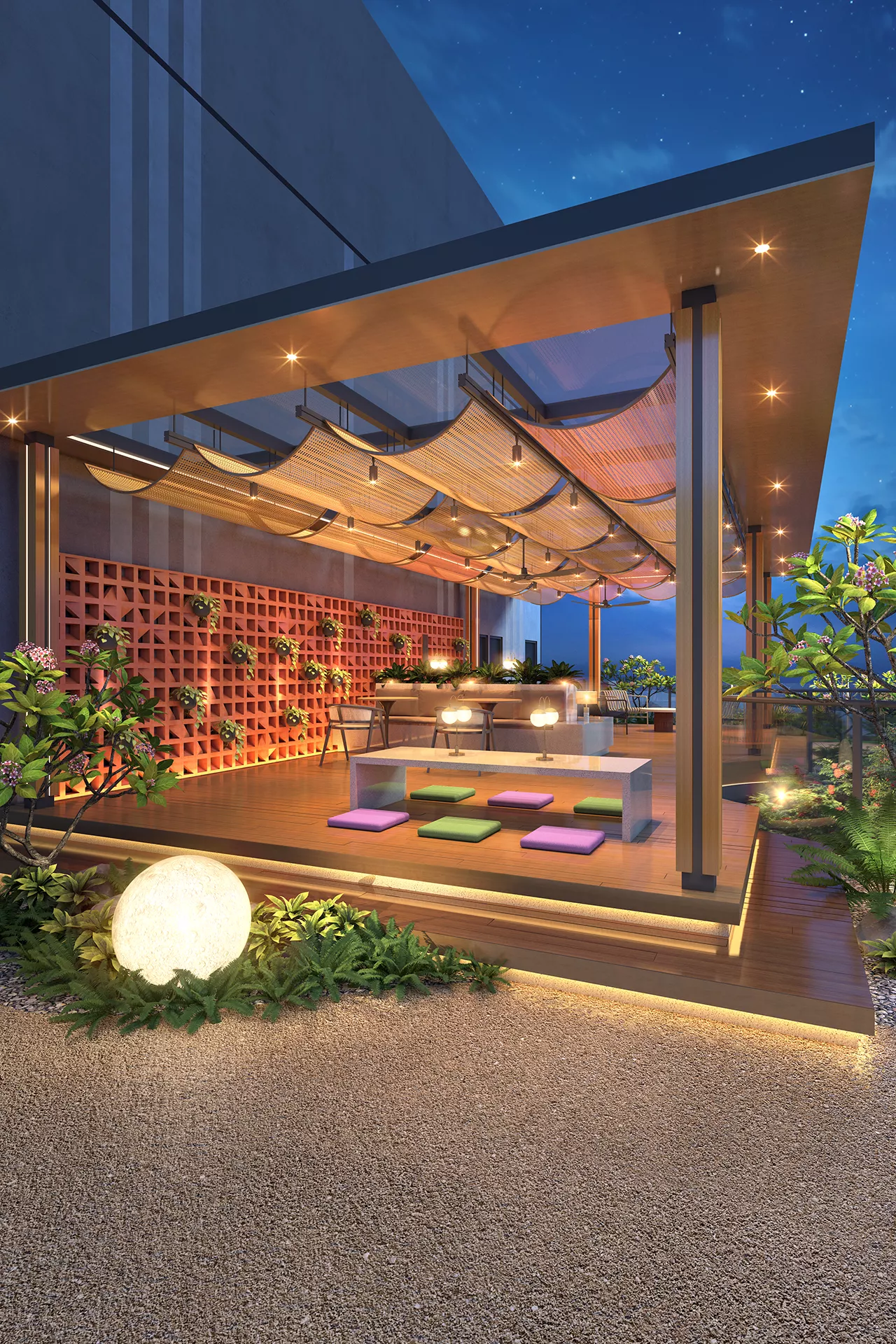 Armani Lofthill Residence Sky Terrace evening view, Kuala Lumpur in KLCC, Kuala Lumpur
