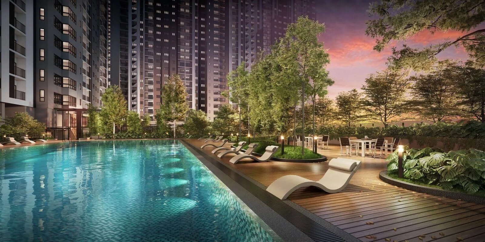 Aster Hill Sri Petaling swimming pool deck facility overlooking Kuala Lumpur skyline