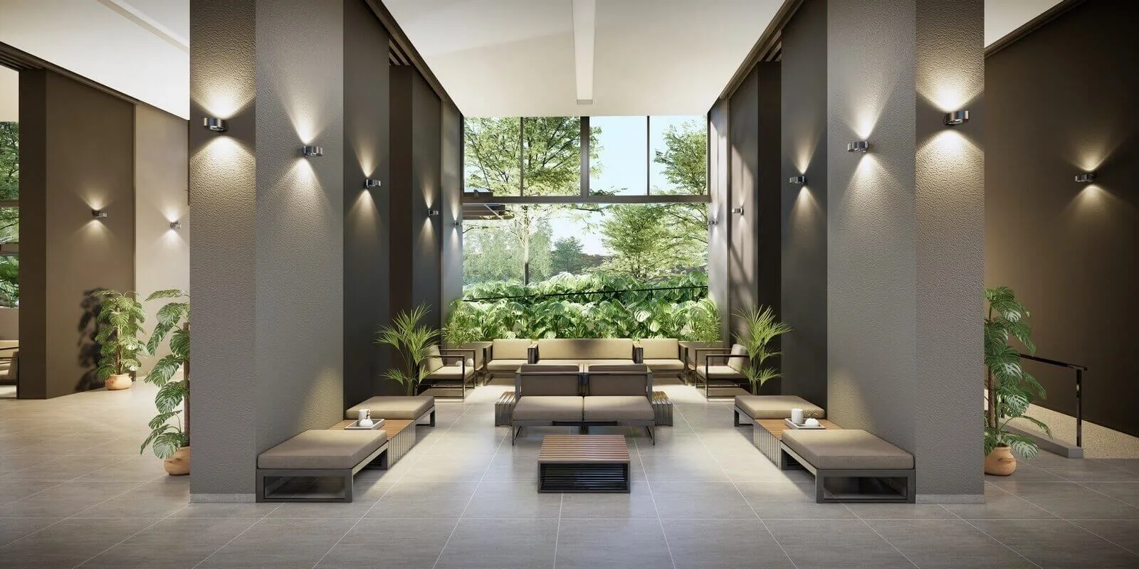 Aster Hill Sri Petaling double-height lobby lounge with greenery view