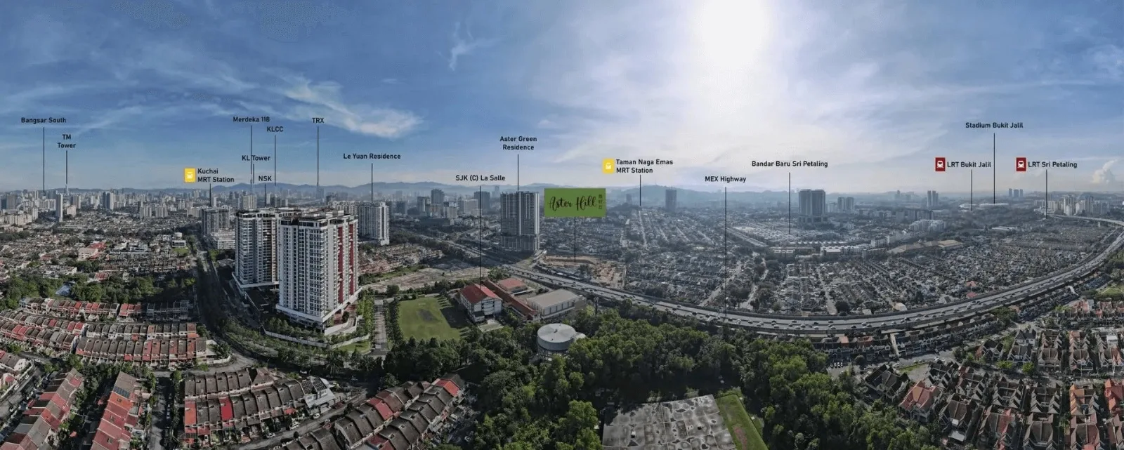 Aster Hill Sri Petaling site location map showing MRT, highway and landmark connectivity