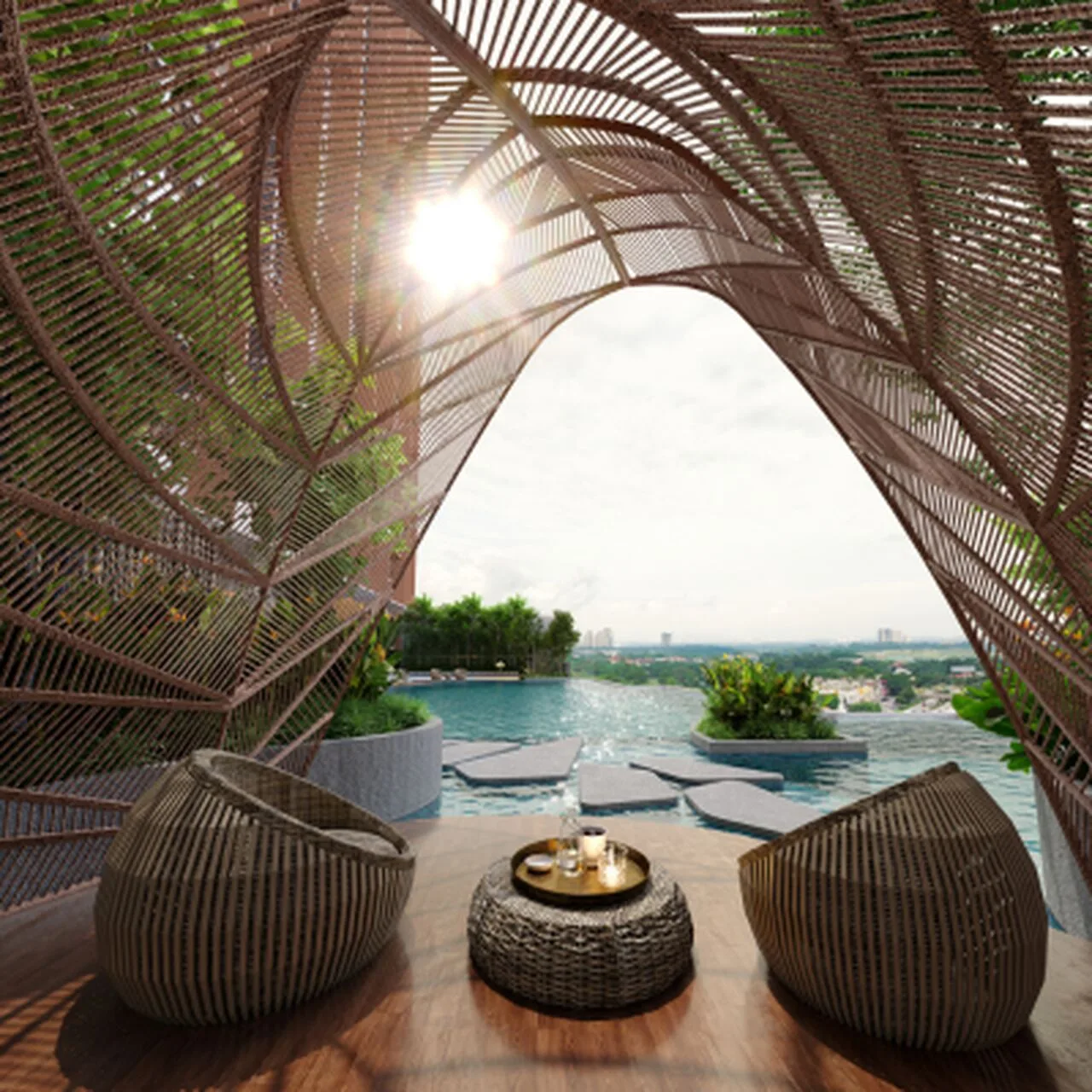 AsteriaZ Kebun Teh poolside lounge deck with Johor Bahru skyline view in Kebun Teh, Johor Bahru, Johor