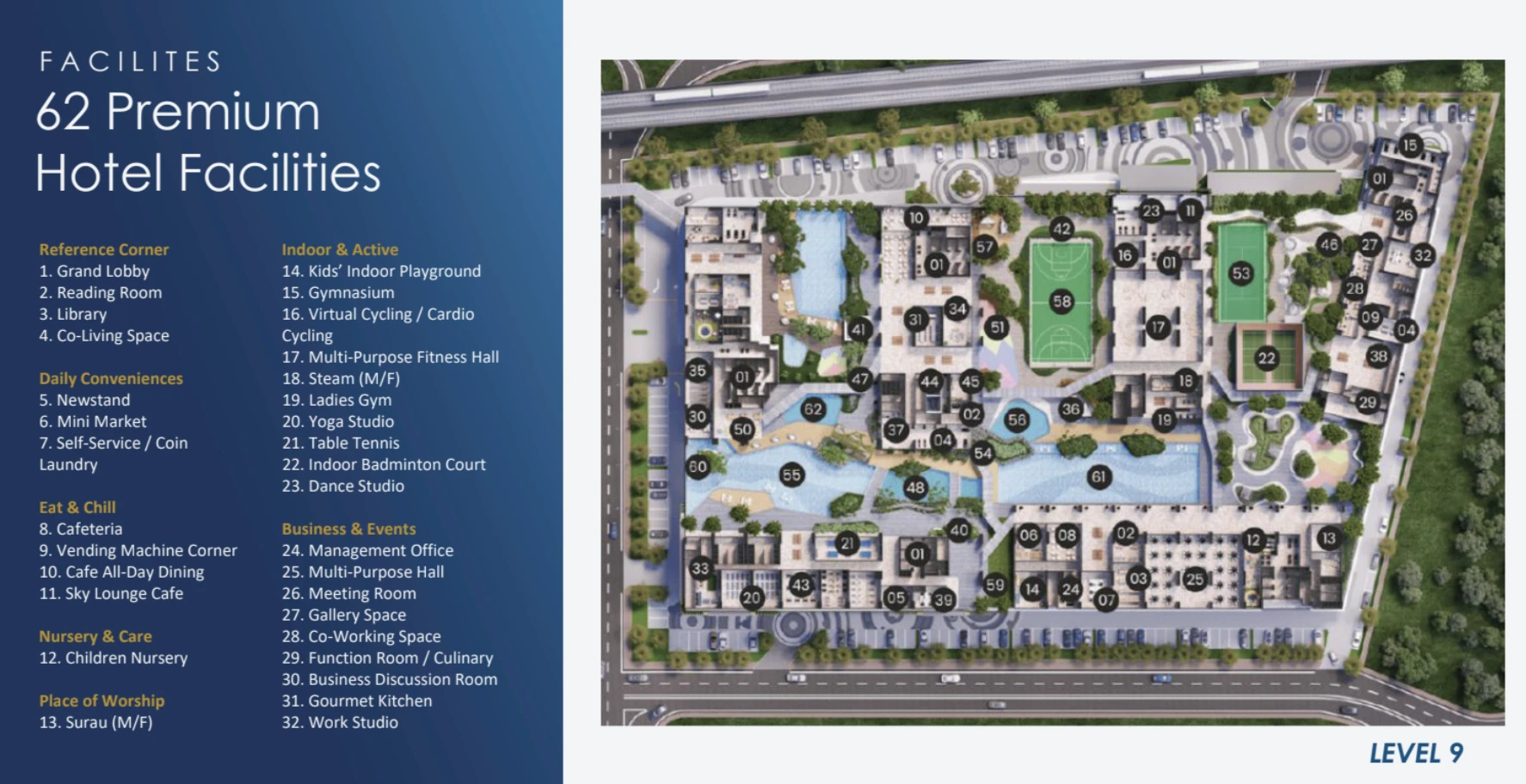 Astrum Ampang Level 9 facilities master plan diagram, part 1 of 62 premium hotel facilities, Ampang Kuala Lumpur