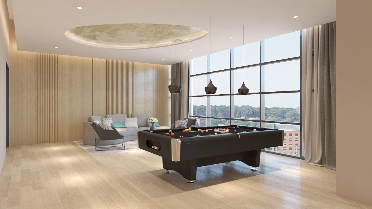 Astrum Ampang games room with pool table and city view artist's impression, Ampang Kuala Lumpur