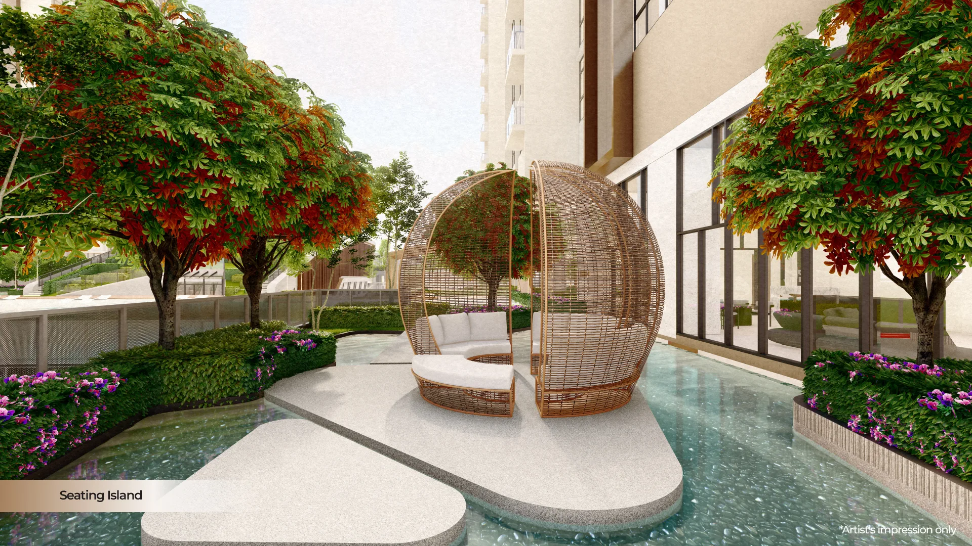 Kemudahan pulau tempat duduk komuniti Aurum Residence