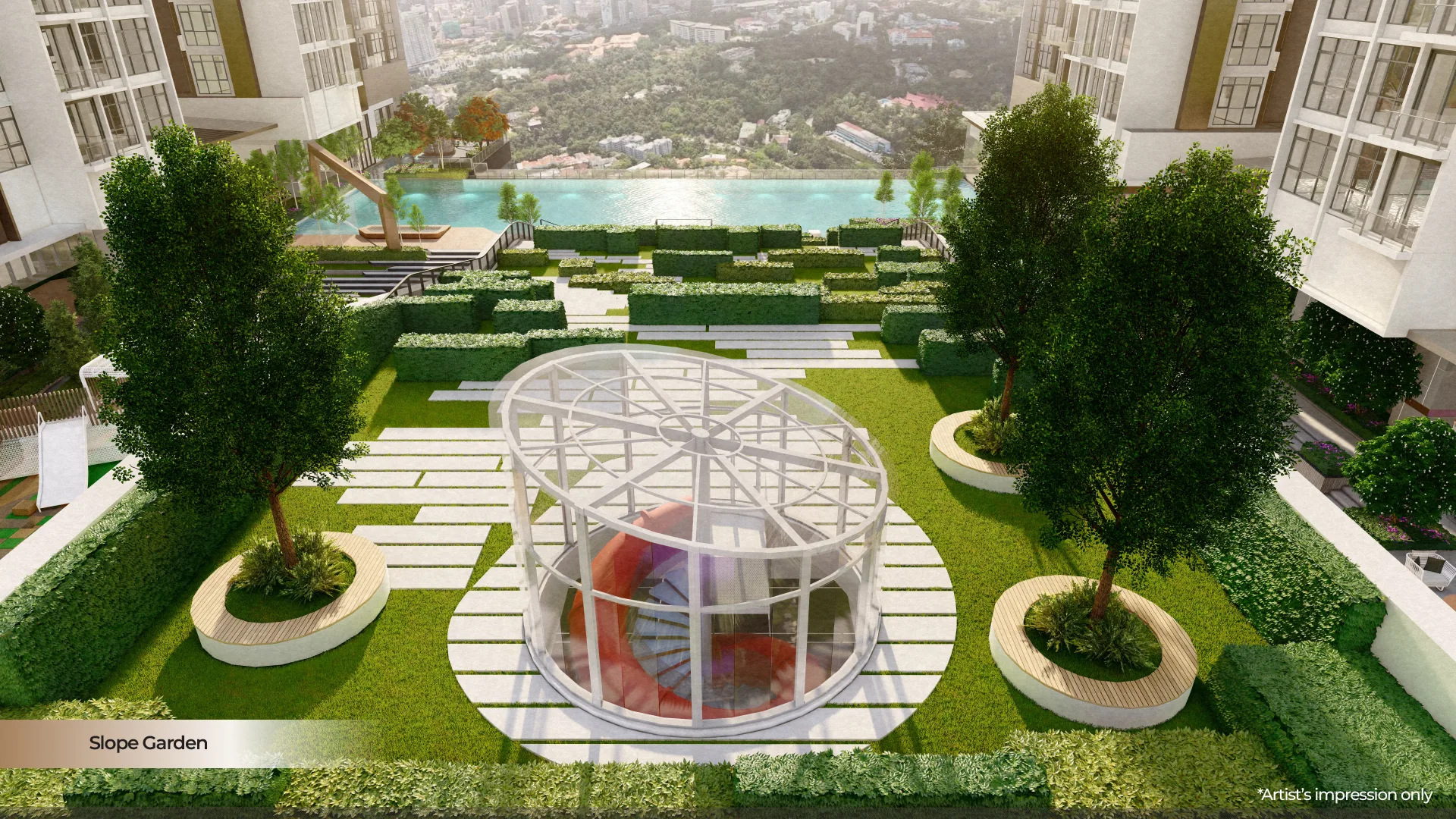 Taman lereng bumbung dengan gelongsor Aurum Residence