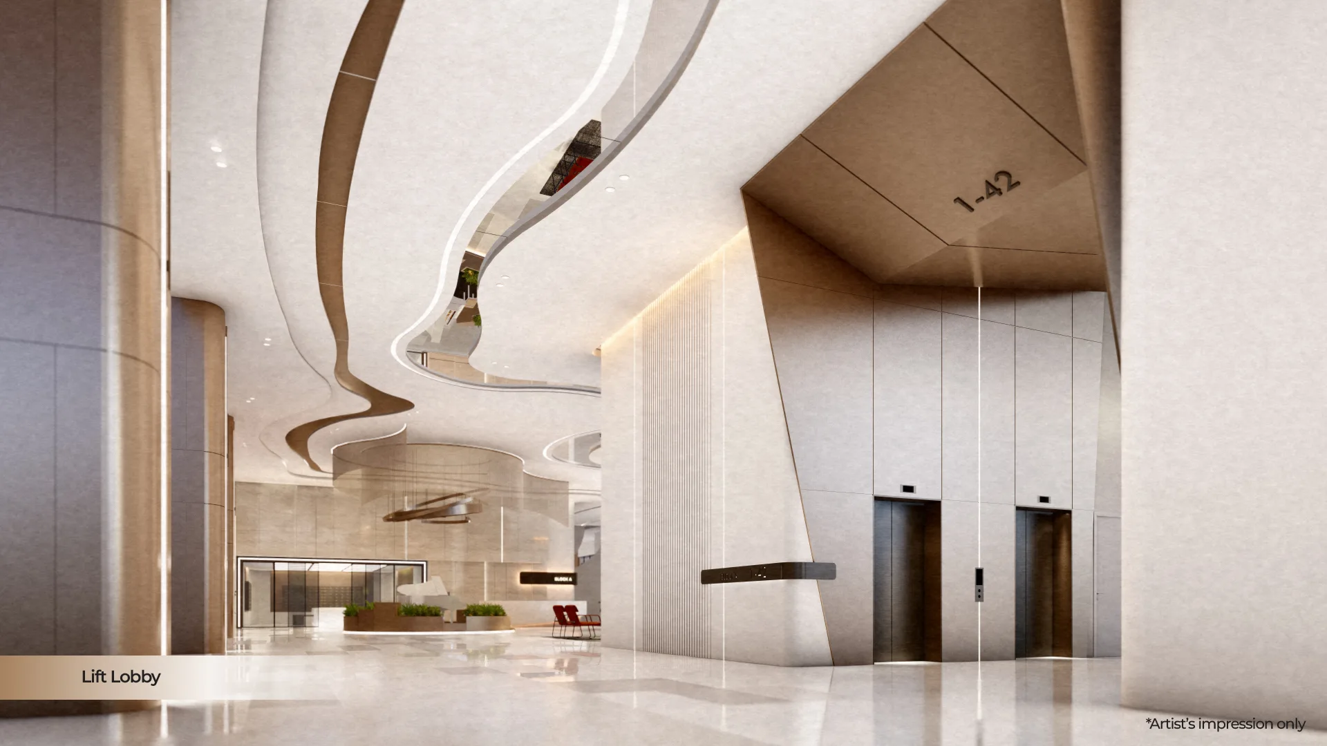 Lobi lif Aurum Residence yang menawarkan 4 unit eksklusif setiap zon