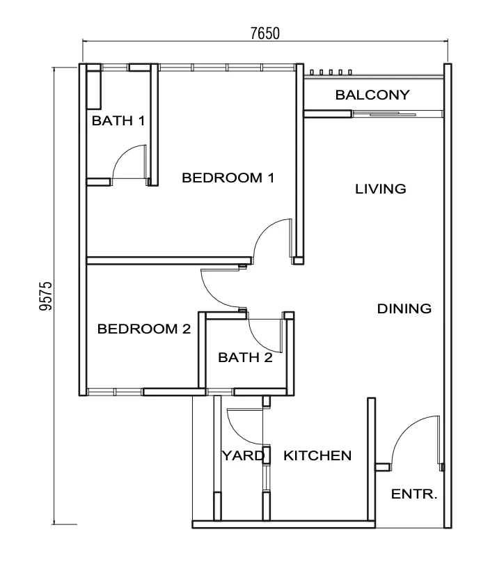 Pelan lantai Jenis F Avenue Residences, 697 kaki persegi, 2 bilik tidur 2 bilik air