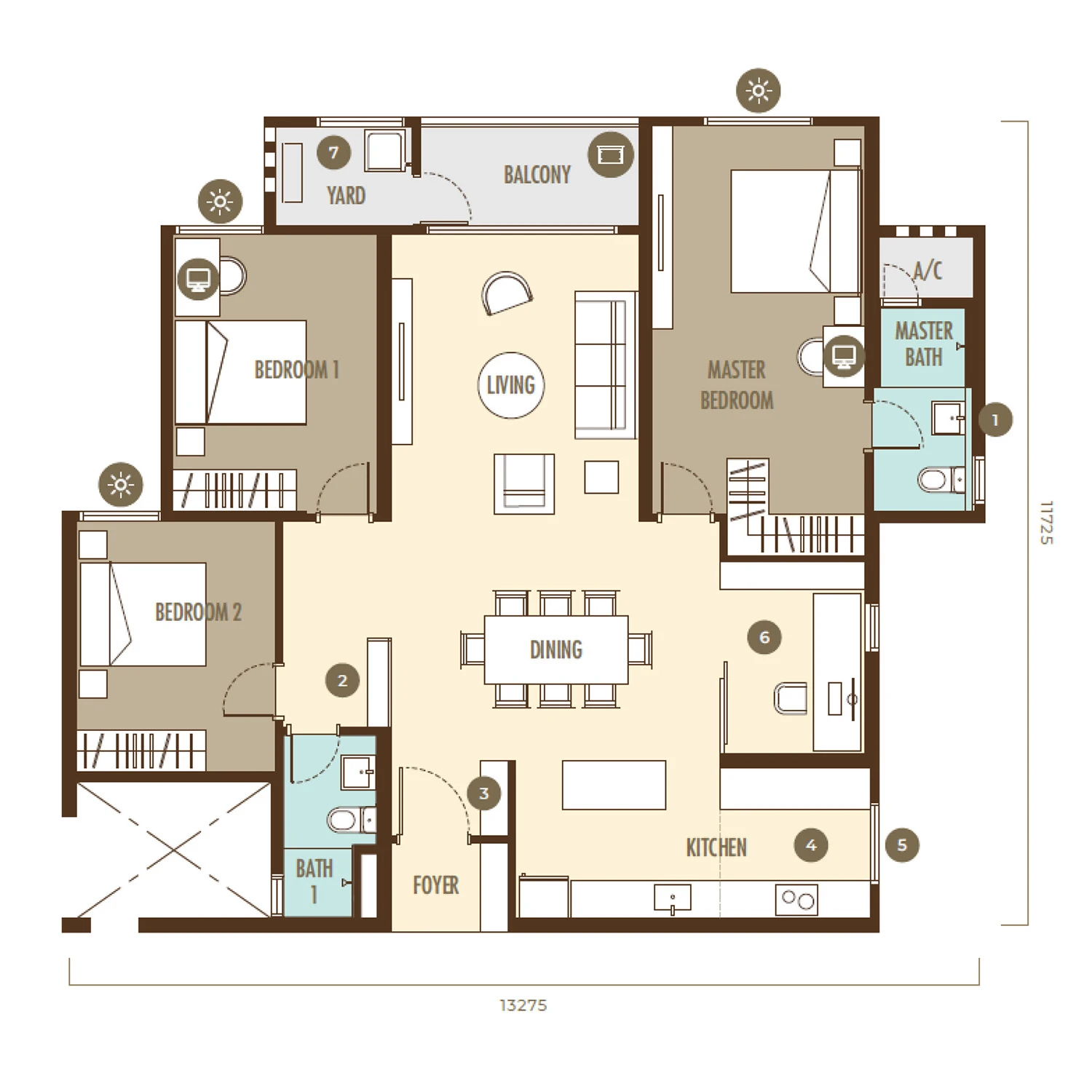 Ayanna Type A1 floor plan, 1365 sq ft (3+1 Bedrooms, 2 Bathrooms) in Bukit Jalil, Kuala Lumpur