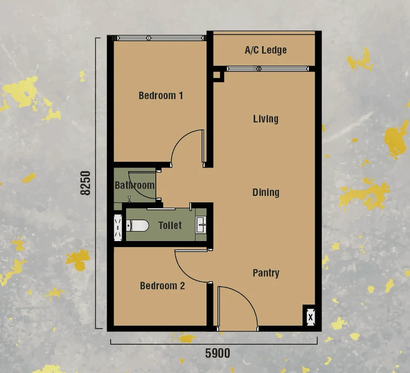 BranniganZ Bukit Bintang Type A floor plan, 2-room unit, 495 sqft