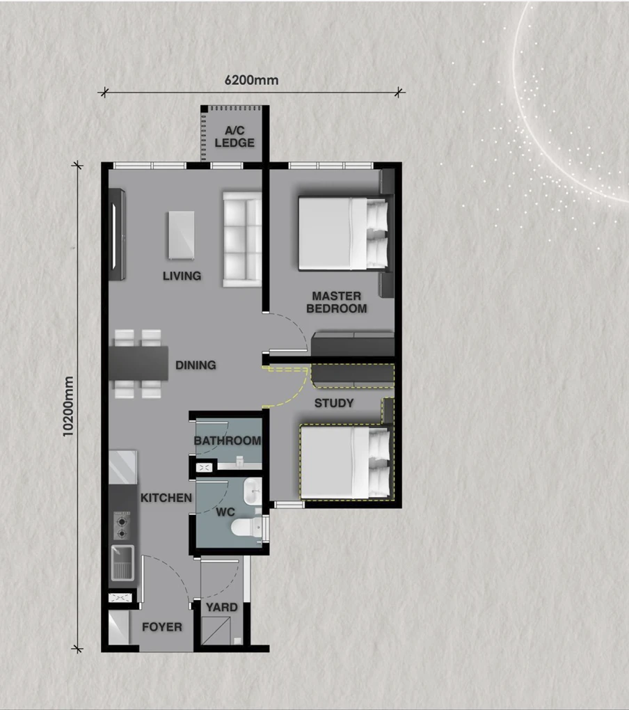 The Celestz @ Kebun Teh Floor Plan Type A 1+Study — Lewis Chong verified source photo