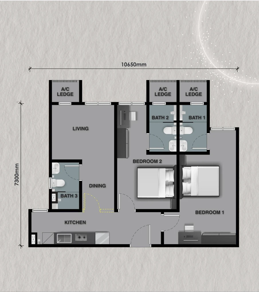 The Celestz @ Kebun Teh Floor Plan Type B 2 Bedroom — Lewis Chong verified source photo in Johor Bahru, Johor