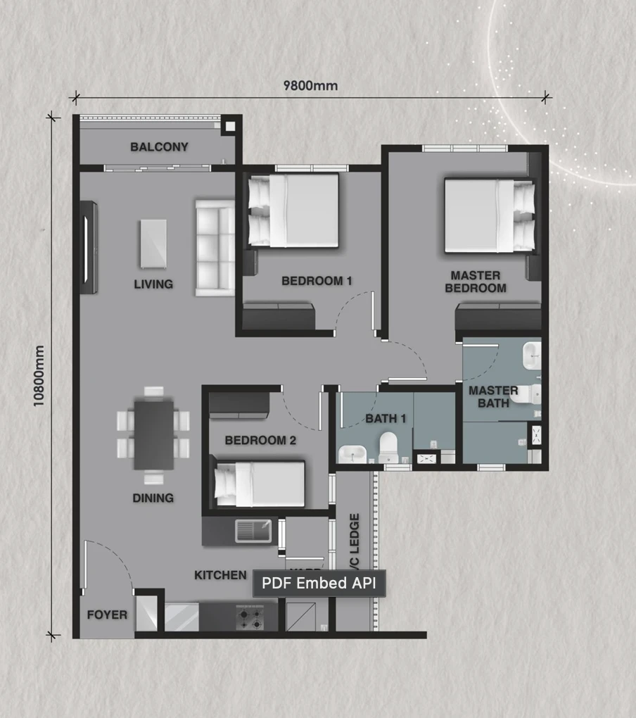 The Celestz @ Kebun Teh Floor Plan Type C1 3 Bedroom — Lewis Chong verified source photo in Johor Bahru, Johor