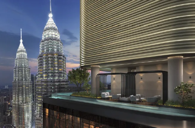 CloutHaus landscaped Sky Deck trellis lounge terrace for outdoor relaxation in KLCC, Kuala Lumpur