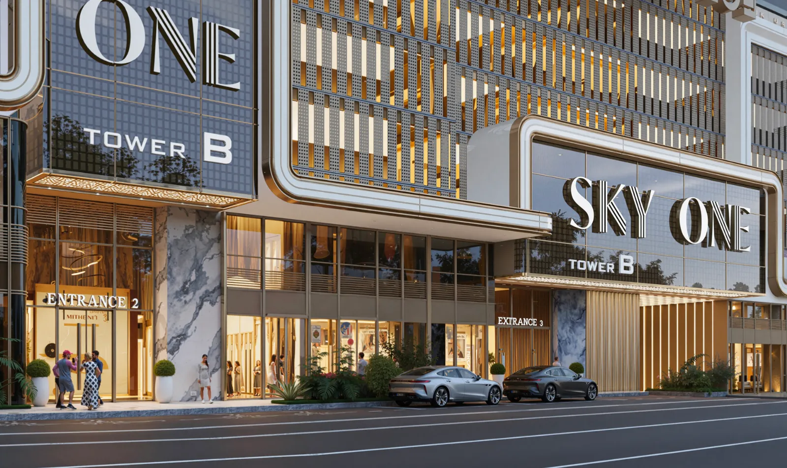 CTC SkyOne B座入口与街景外观，新山武吉查卡