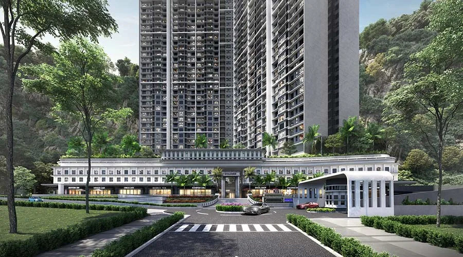 D'Clover Residences retail boulevard walkway lined with shop fronts in Central Park Damansara, Selangor
