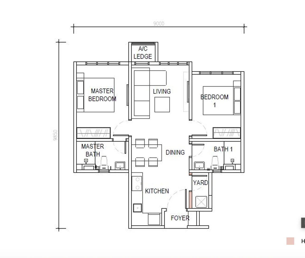 D'Evia Type A floor plan, 657 sq ft (2 Bedrooms, 2 Bathrooms), 2 Car Parks in Kwasa Damansara, Selangor
