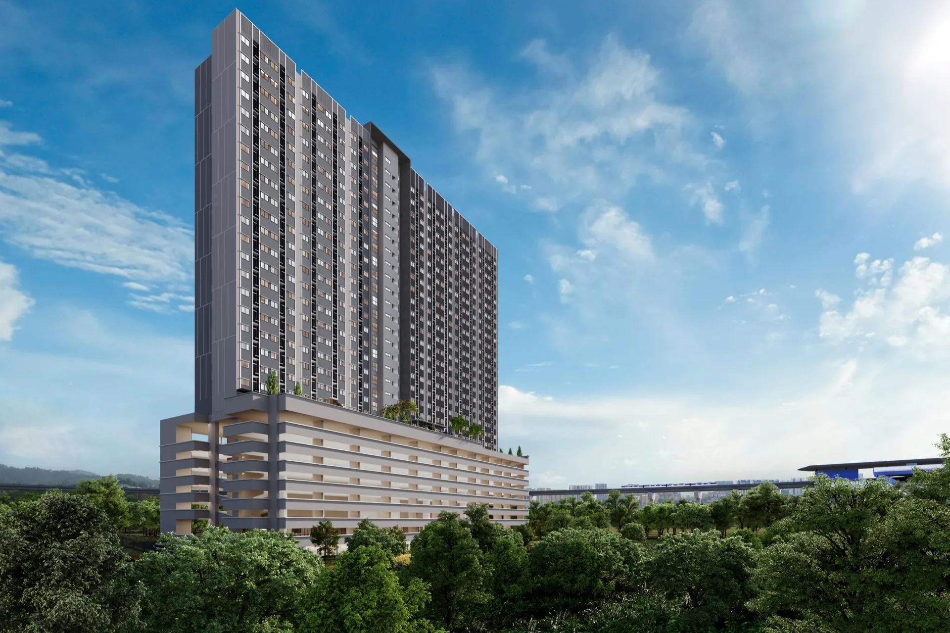 D'Nuri Residences facade view near Kwasa Sentral MRT — Lewis Chong verified source photo