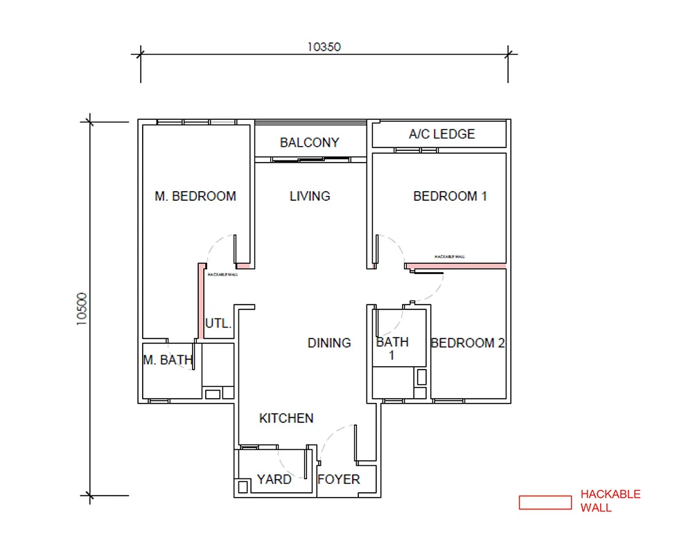D'Terra Residences Type A1 floor plan — 3-bedroom, 2-bathroom layout with balcony, 956 sq ft, Central Park Damansara
