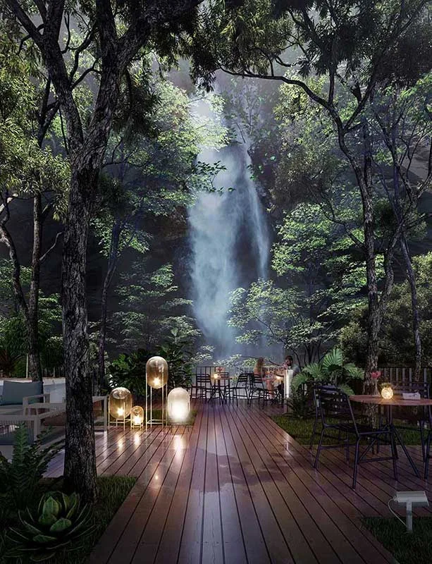 Central Park Damansara Leisure Park al fresco dining deck beneath a forest waterfall, near D'Terra Residences